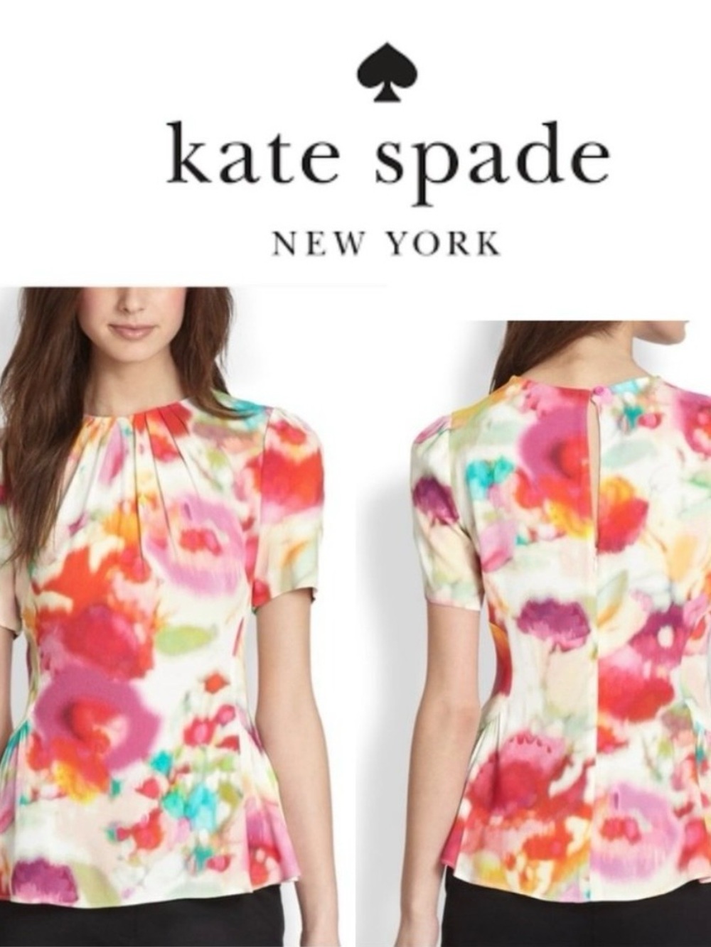 Kate Spade Vibrant Floral Blouse - Pink, Red, Green - Picture 2 of 4